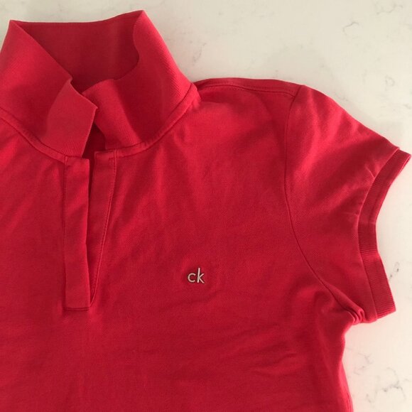 Calvin Klein Casual Cap Sleeve V Neck Cotton w Spandex Polo Shirt Coral Sz M - Picture 9 of 15